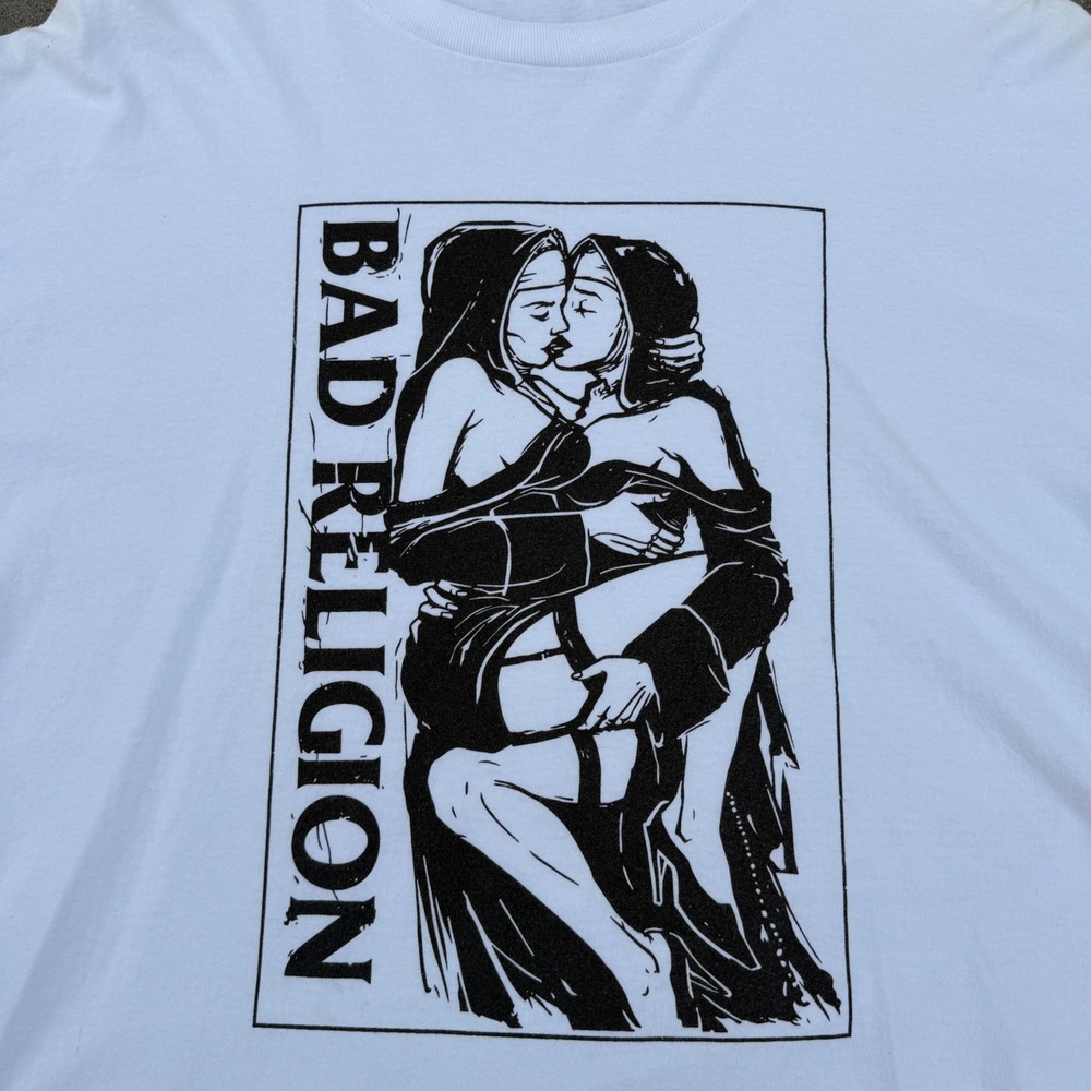 Bad Religion Kissing Nuns Graphic T-Shirt Mens White Punk Rock Band Tee